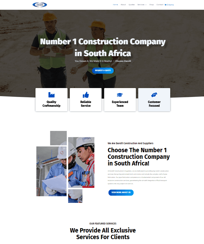 website development agency South Africa - Dandil Construction Website